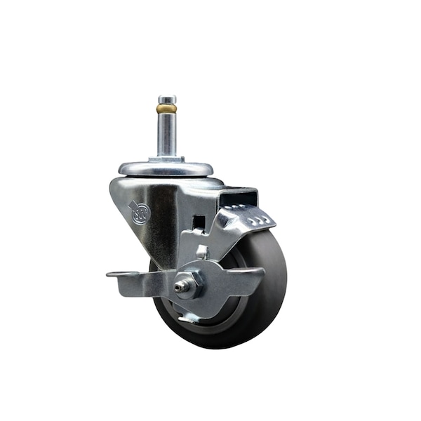 Service Caster 3'' Thermo Rubber Wheel Swivel 7/16'' Grip Ring Stem Caster with Brake SCC-GR20S314-TPRB-TLB-716138 - main